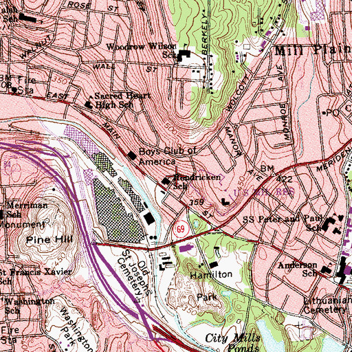 Topographic Map of Hendricken School, CT