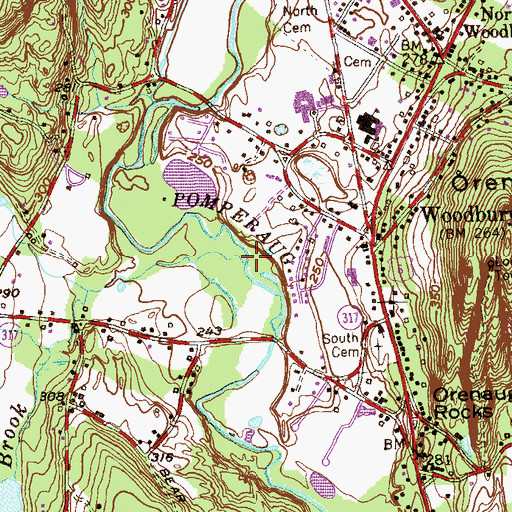Topographic Map of Hesseky Brook, CT