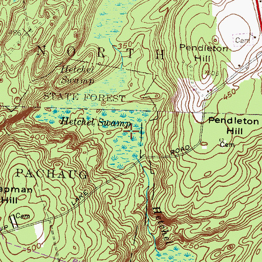 Topographic Map of Hetchel Swamp, CT