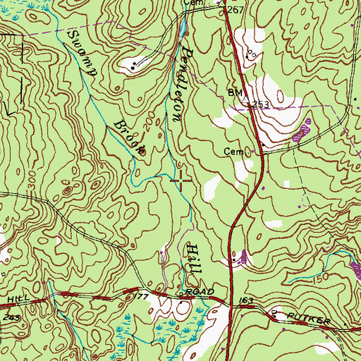 Topographic Map of Hetchel Swamp Brook, CT