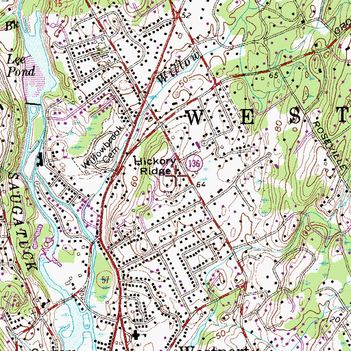 Topographic Map of Hickory Ridge, CT