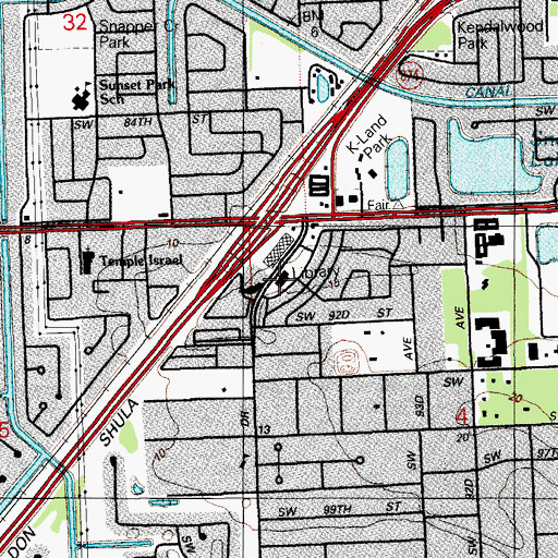 Topographic Map of Kendall Library, FL