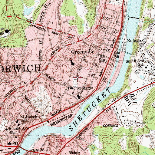 Topographic Map of Hickory Street Cemetery, CT