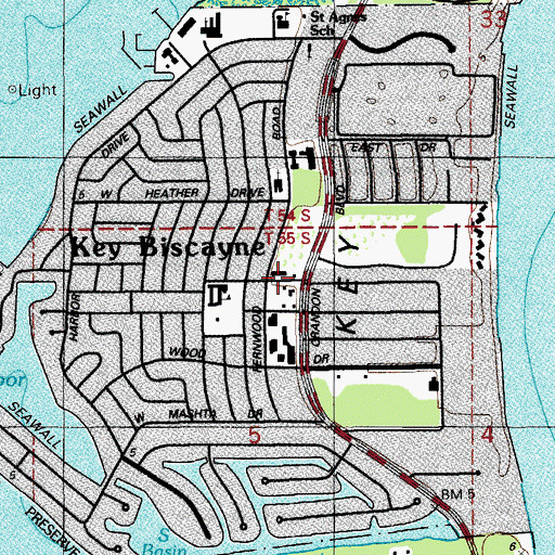 Topographic Map of Key Biscayne Police Department, FL