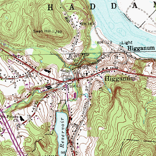 Topographic Map of Higganum, CT