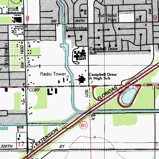 Topographic Map of Homestead Air Force Vocational School, FL