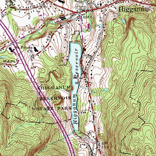 Topographic Map of Higganum Reservoir, CT