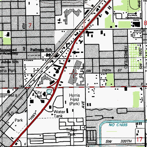 Topographic Map of Homestead Town Square, FL