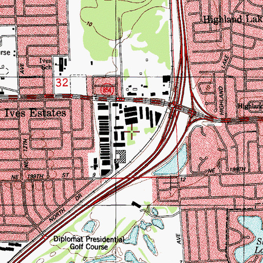 Topographic Map of Ives Dairy Industrial Park, FL