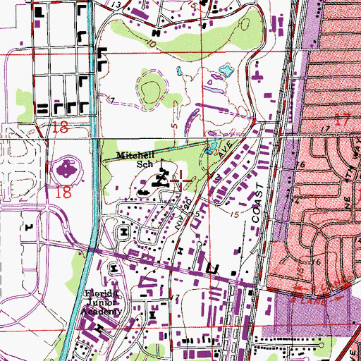 Topographic Map of J C Mitchell Adult Education Center, FL