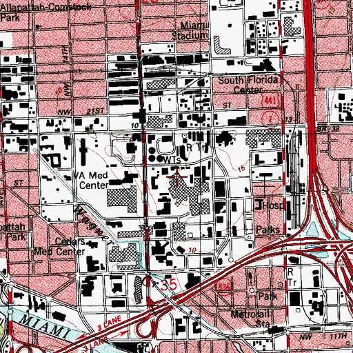 Topographic Map of Jackson Memorial Hospital, FL