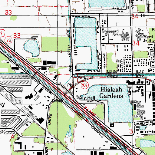Topographic Map of Hialeah Gardens Police Department, FL
