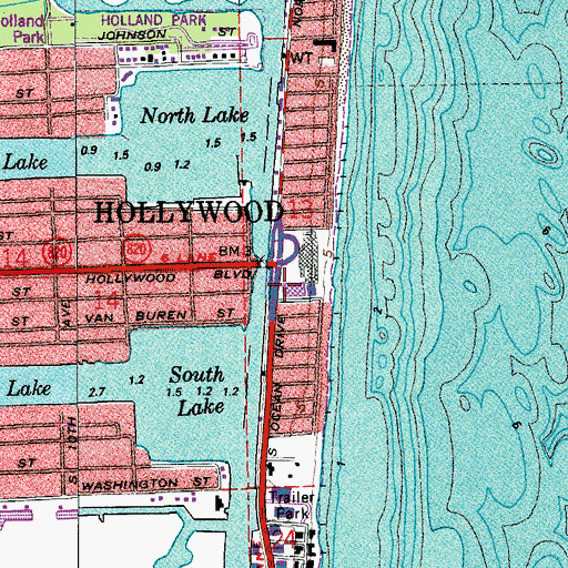 Topographic Map of Hollywood Beach Library, FL