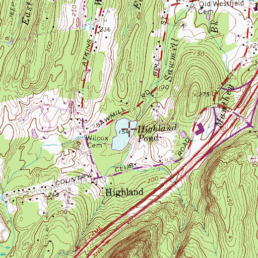 Topographic Map of Highland Pond, CT
