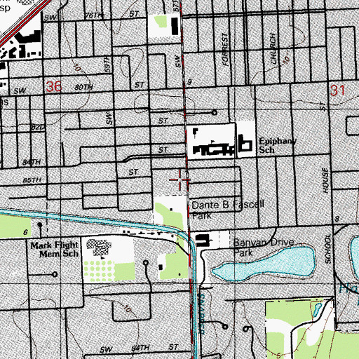 Topographic Map of Gulliver South Miami Campus, FL