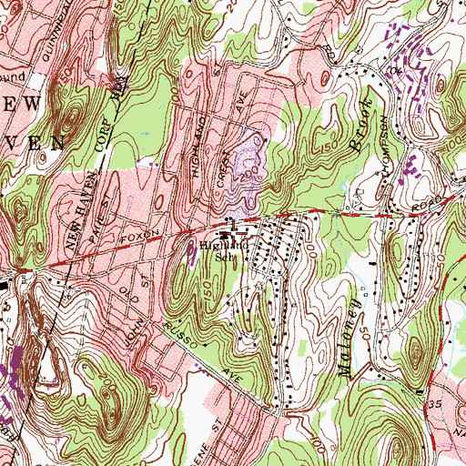 Topographic Map of Highland School, CT