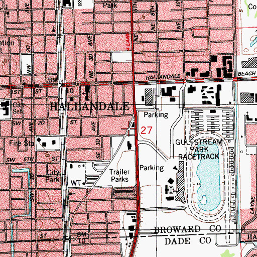 Topographic Map of Hallandale Branch Library, FL