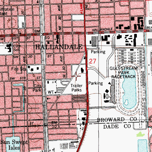 Topographic Map of Hallandale Fire Station, FL