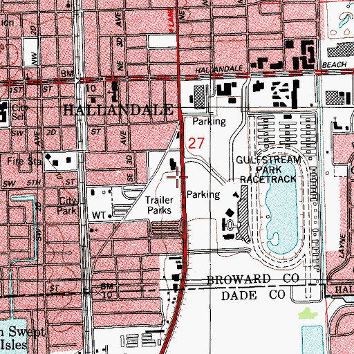 Topographic Map of Hallandale Library, FL