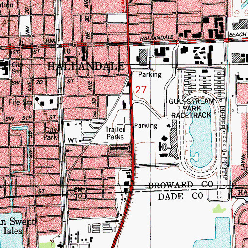Topographic Map of Hallandale Post Office, FL