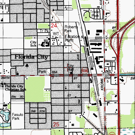 Topographic Map of Florida City Police Department, FL