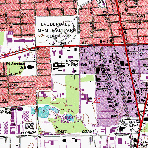Topographic Map of Fort Lauderdale Fire Station, FL