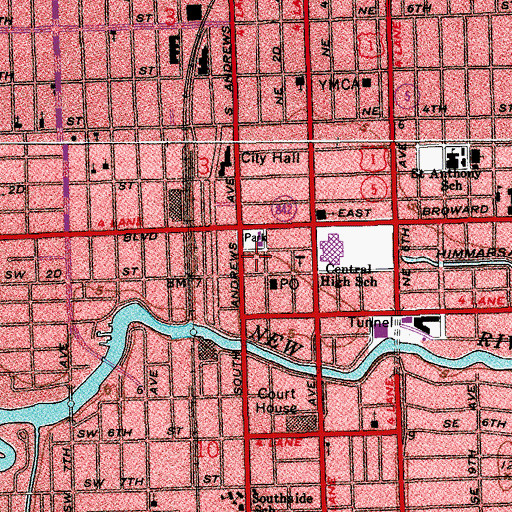 Topographic Map of Fort Lauderdale Library Main Branch, FL