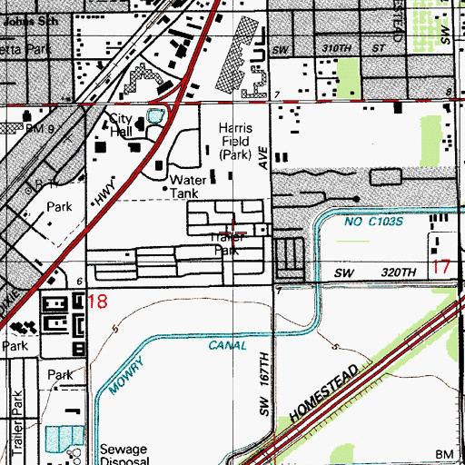 Topographic Map of Four Seasons Mobile Home Park, FL
