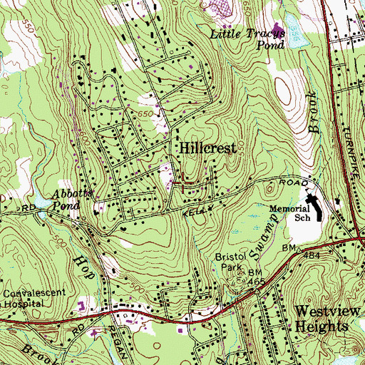 Topographic Map of Hillcrest, CT