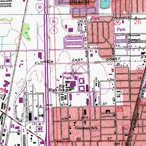 Topographic Map of Ely High School, FL