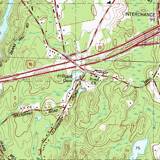 Topographic Map of Hilliard Cemetery, CT