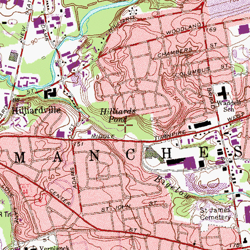 Topographic Map of Hilliards Pond, CT