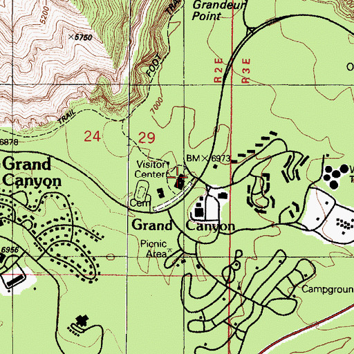 Topographic Map of Grand Canyon National Park Visitor Center, AZ