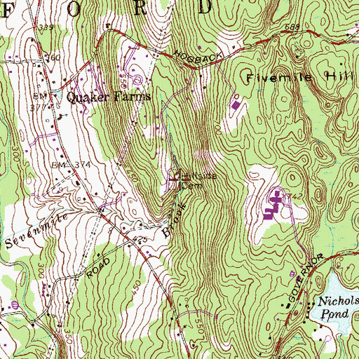 Topographic Map of Hillside Cemetery, CT