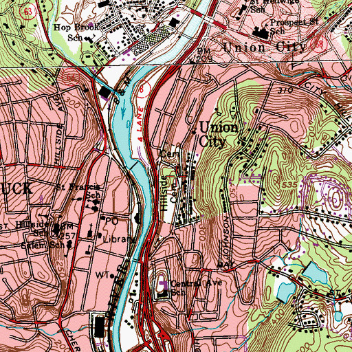 Topographic Map of Hillside Cemetery, CT