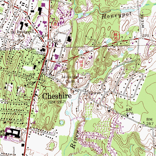 Topographic Map of Hillside Cemetery, CT