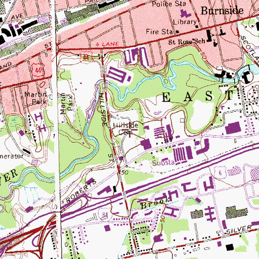 Topographic Map of Hillside Cemetery, CT