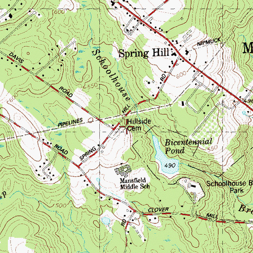 Topographic Map of Hillside Cemetery, CT