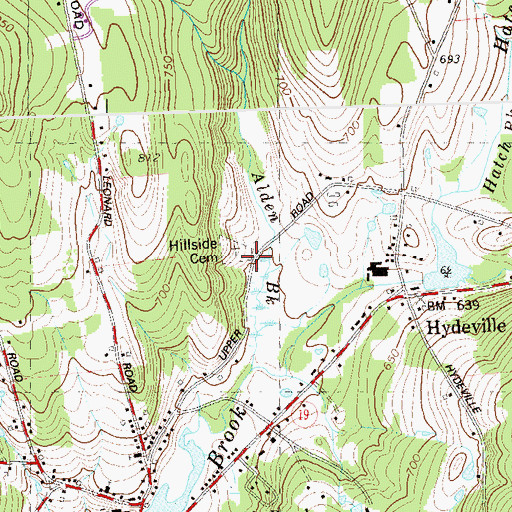 Topographic Map of Hillside Cemetery, CT