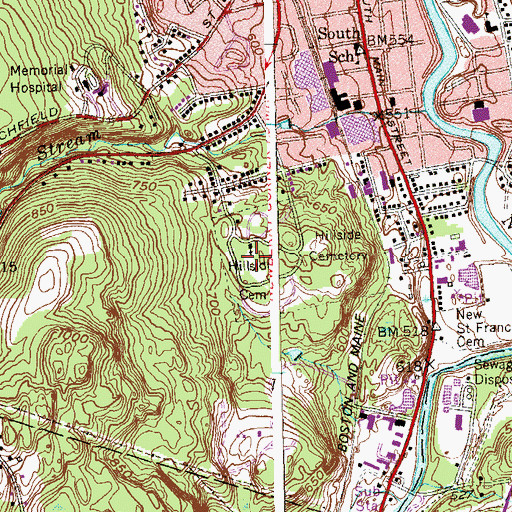Topographic Map of Hillside Cemetery, CT