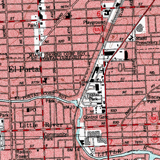 Topographic Map of El Portal City Hall, FL