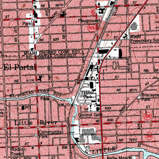 Topographic Map of El Portal Police Department, FL