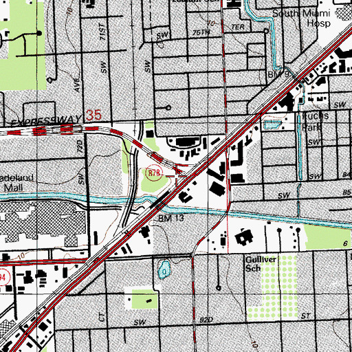 Topographic Map of Dadeland North Station, FL