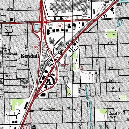 Topographic Map of Dadeland Plaza, FL