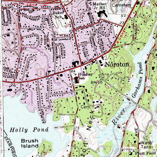 Topographic Map of Hindley Elementary School, CT