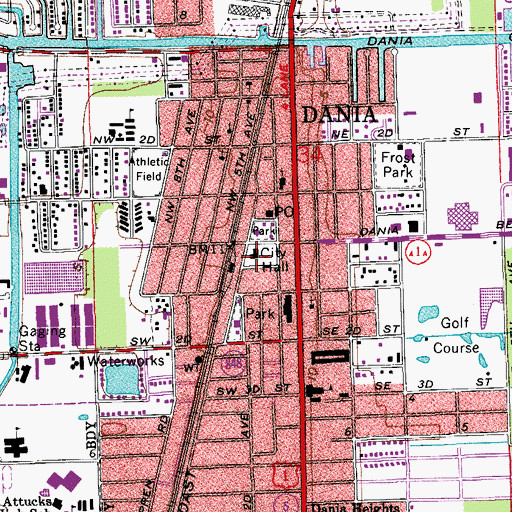 Topographic Map of Dania City Hall, FL