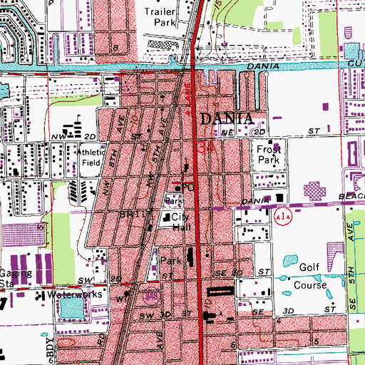 Topographic Map of Dania Post Office, FL