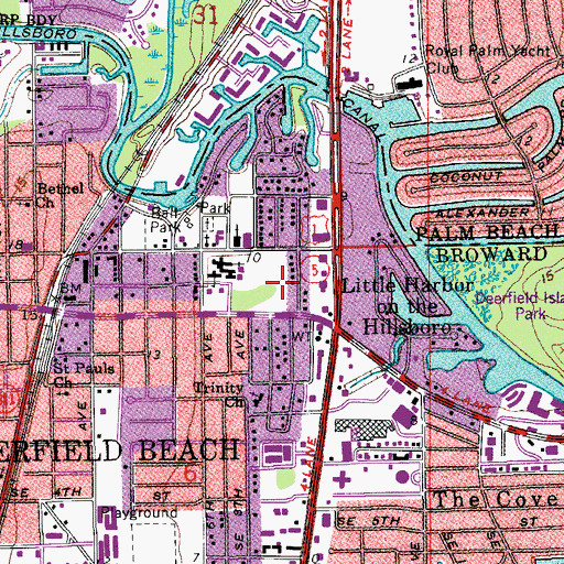 Topographic Map of Deerfield Beach Percy White Branch Library, FL
