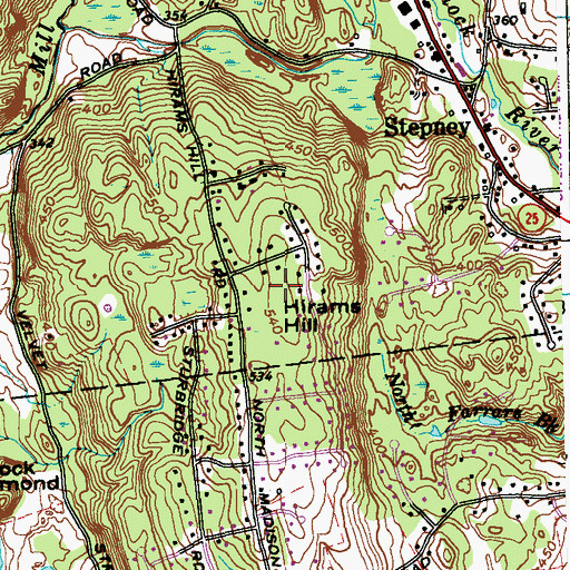 Topographic Map of Hirams Hill, CT