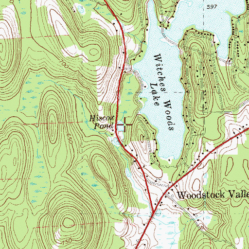 Topographic Map of Hiscox Pond, CT